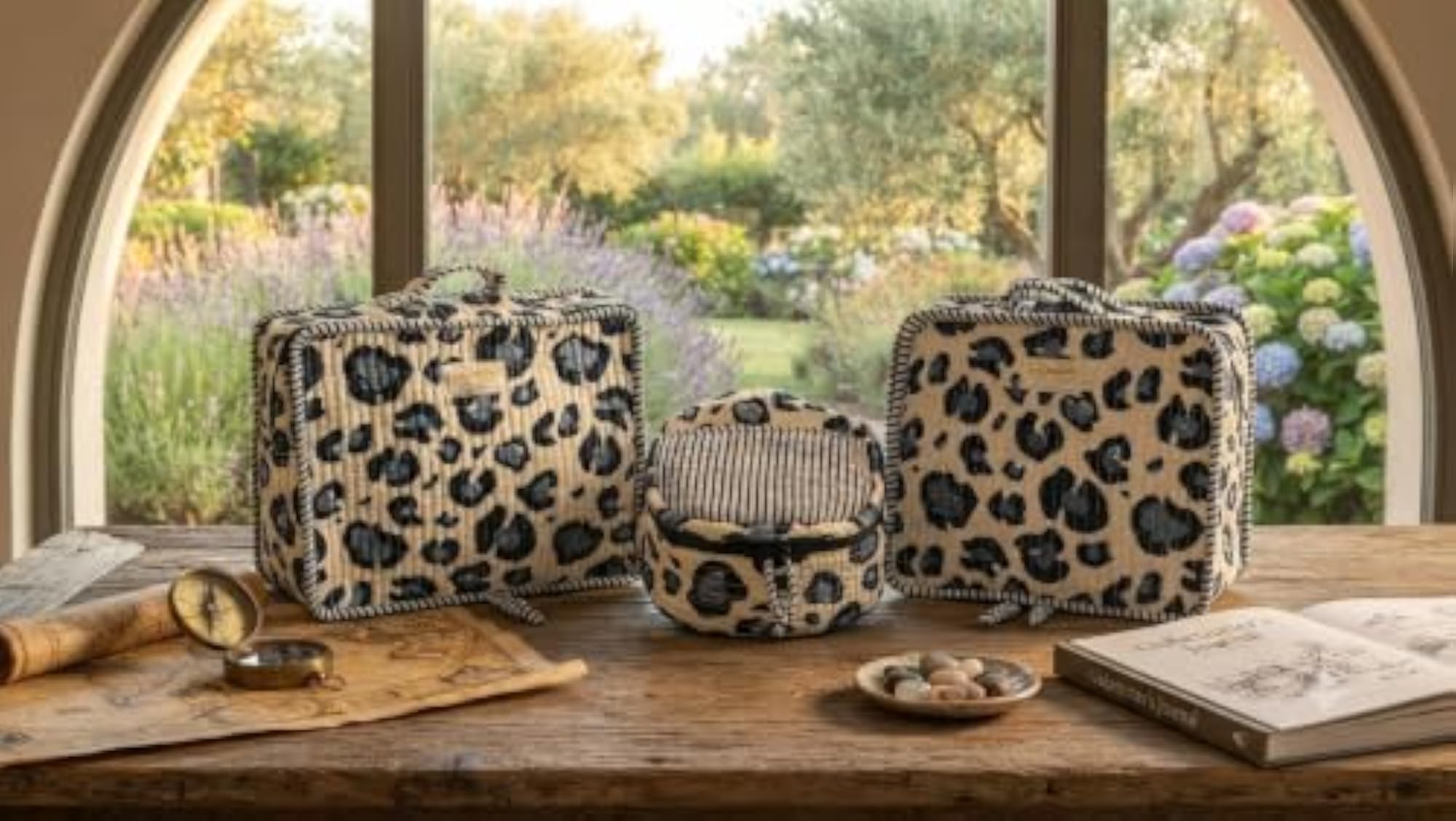 Travel Organizer Packing Cubes Set of 3, Cream Panther